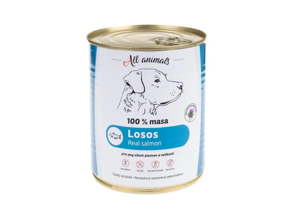 ALL ANIMALS konz. pro psy losos mletý 800g Akce