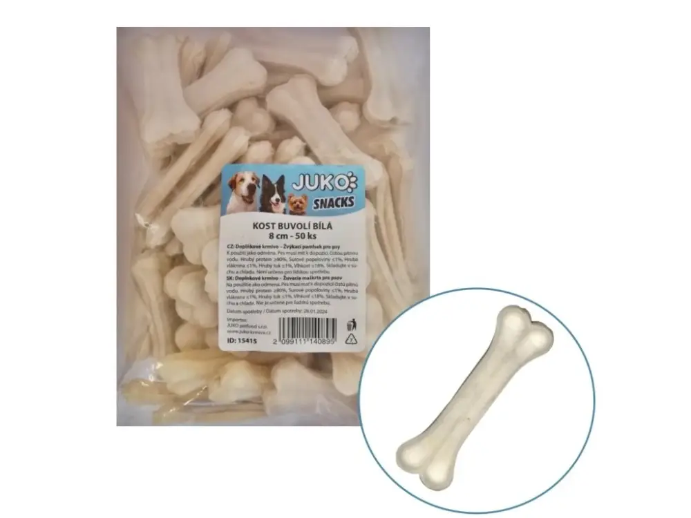 Kost buvolí bílá JUKO Snacks 8 cm (50 ks) Ihned K Objednání