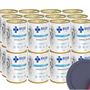 Přímo Od Výrobce ENZO VET Hypoallergenichypoalergenní dieta s krůtím masem pro psy 24x400g + 2ks víka na plechovky ZDARMA