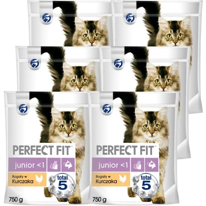 Vrácení Zdarma PERFECT FIT (Junior) 6x750g Bohaté na kuřecí - suché krmivo pro kočky