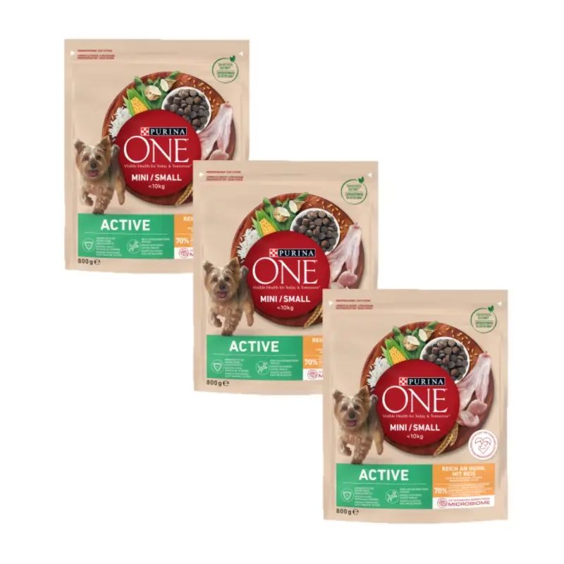 PURINA ONE Mini Active kuře, rýže - suché krmivo pro psy - 3x800g Levný